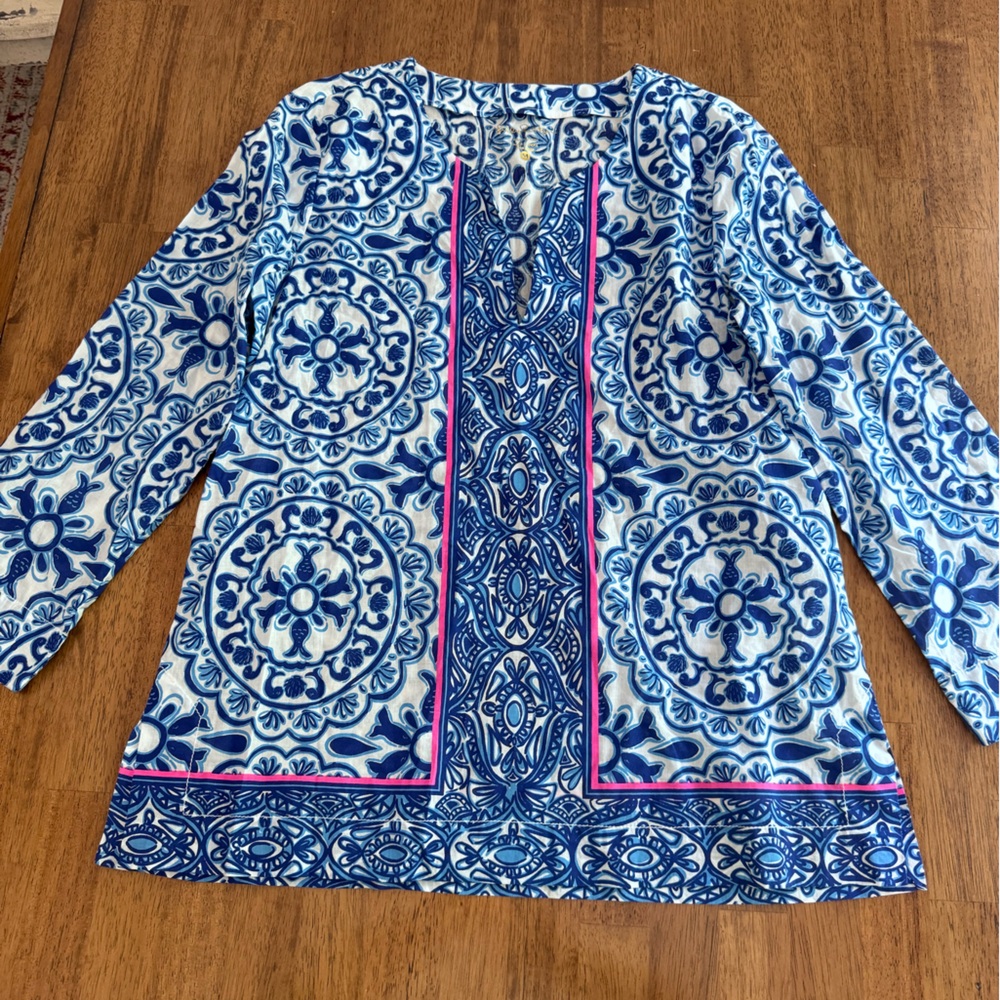 Lilly Pulitzer Amelia Island Tunic Top SZ M Resort White Pooling Around - Picture 4 of 15